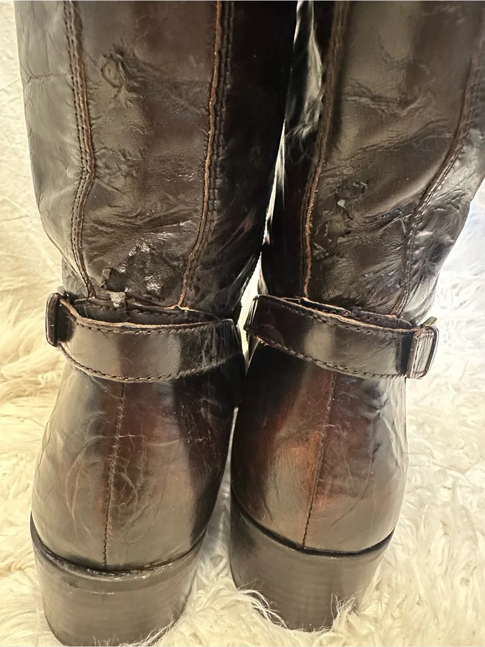 Børn Brown Leather Tall Riding Boots Size 10M Buckle Plaid Lined